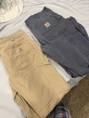 Carhartt Men's Canvas Work Pants in Tan and Charcoal